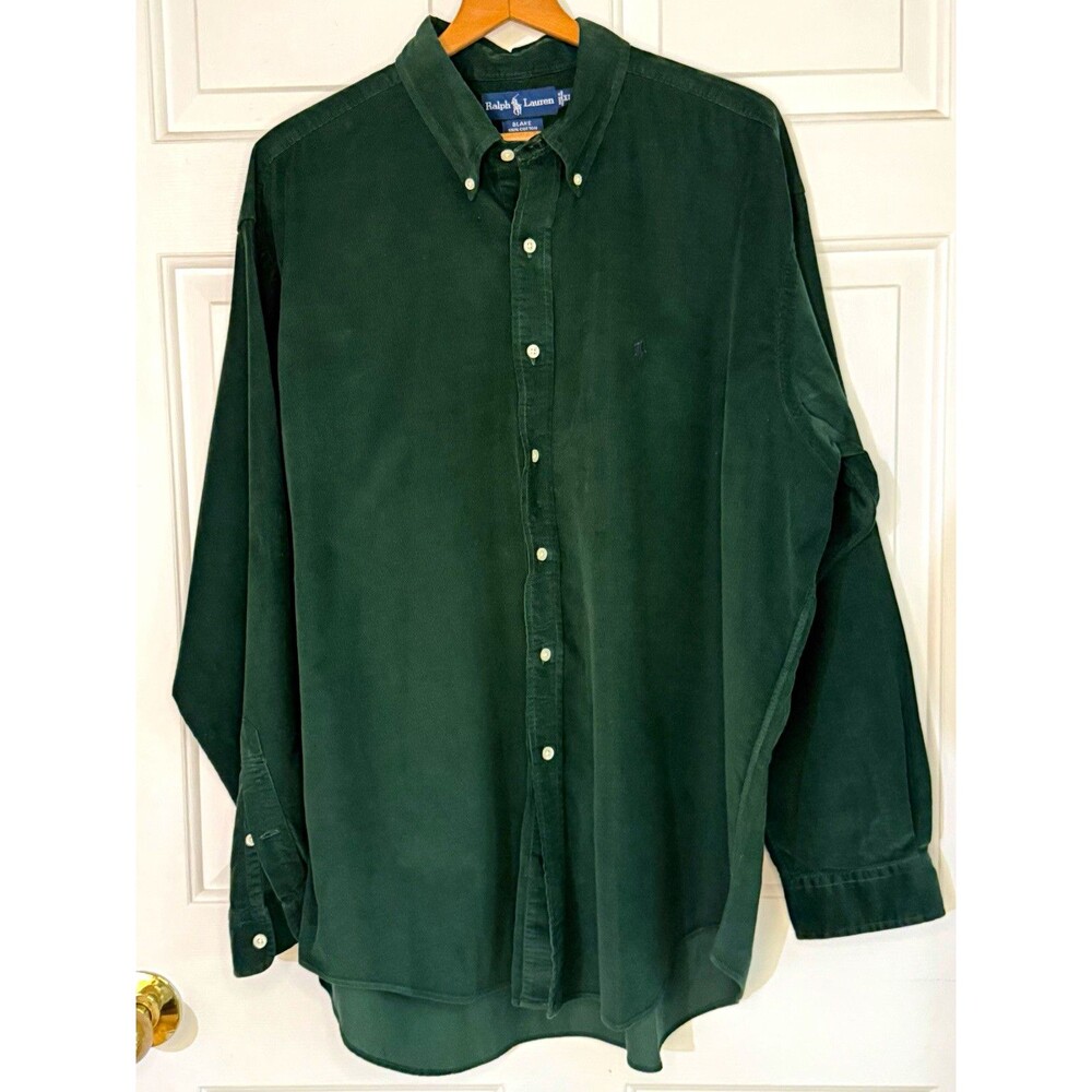 Ralph Lauren Blake Men's XL Green Solid Corduroy Cotton Button-Down Shirt